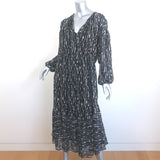 Vince Long Sleeve Midi Dress Black Brushstroke Print Silk Chiffon Size Medium