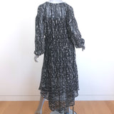 Vince Long Sleeve Midi Dress Black Brushstroke Print Silk Chiffon Size Medium