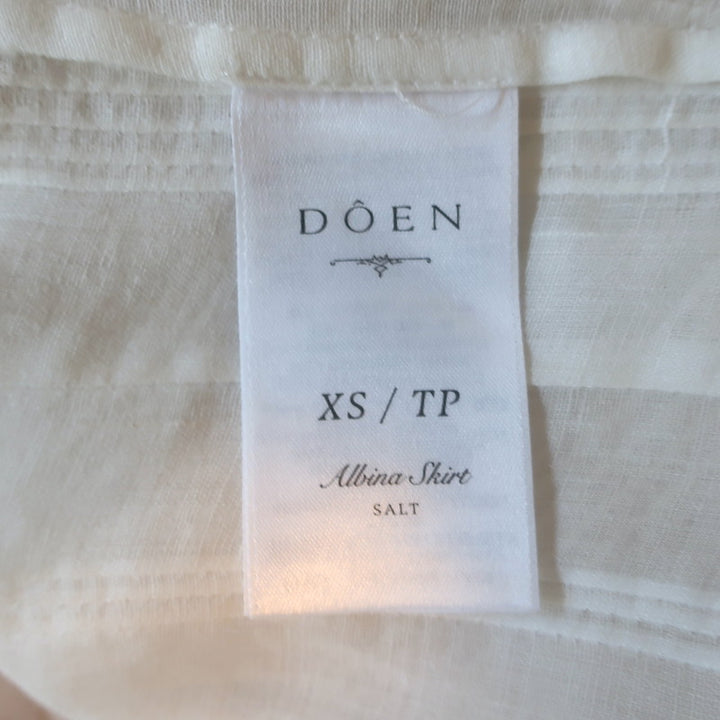 Doen Albina Crochet Lace-Trimmed Pintuck Midi Skirt White Ramie Size Extra Small