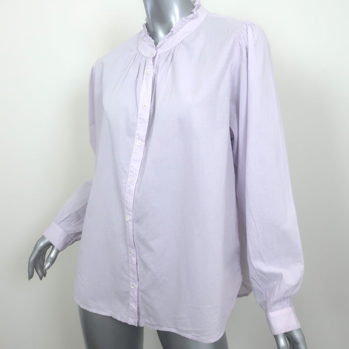 Xirena Ruffle Neck Button Down Shirt Light Purple Size Medium Long Sleeve Top