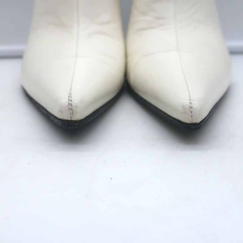 Celine Pointed Toe Mules White Leather Size 38.5