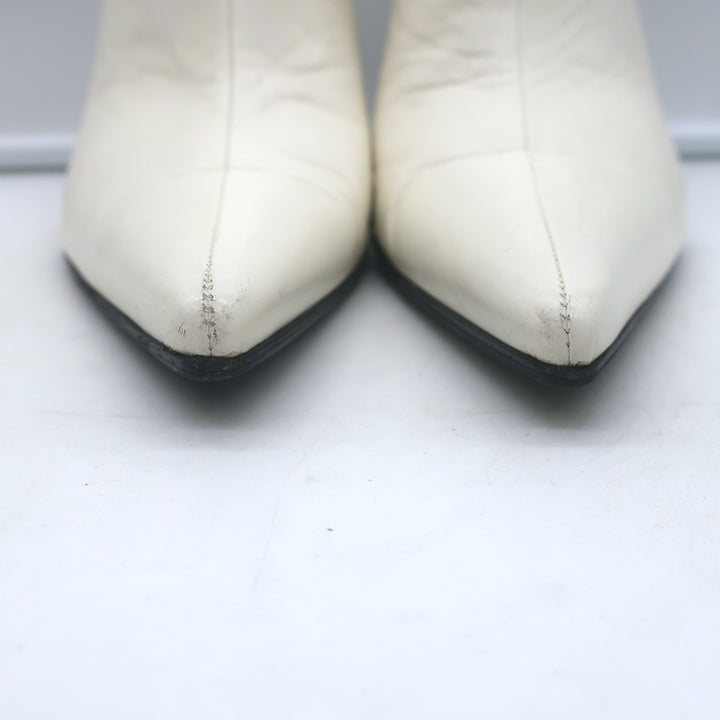 Celine Pointed Toe Mules White Leather Size 38.5
