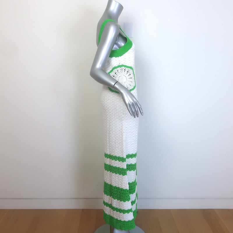 Ramy Brook Lindsay Crochet Knit Maxi Dress White/Green Cotton Size Small NEW