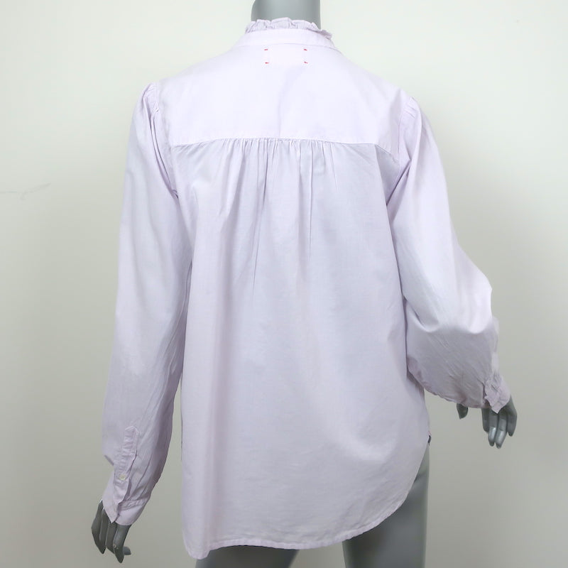 Xirena Ruffle Neck Button Down Shirt Light Purple Size Medium Long Sleeve Top