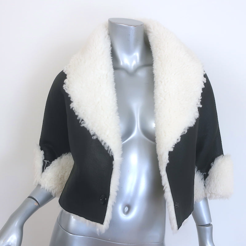 Alaia Shearling-Trimmed Leather Cropped Jacket Black Size 36
