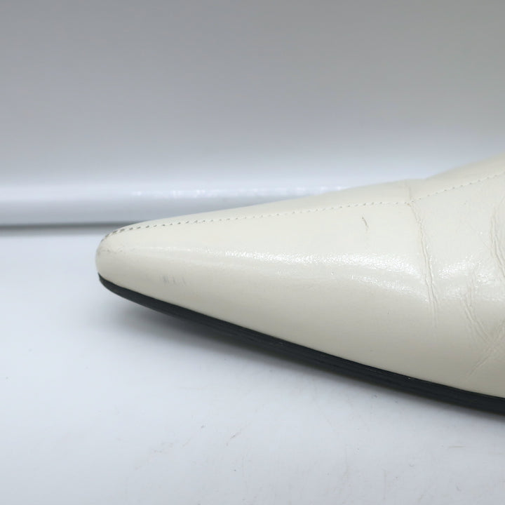 Celine Pointed Toe Mules White Leather Size 38.5