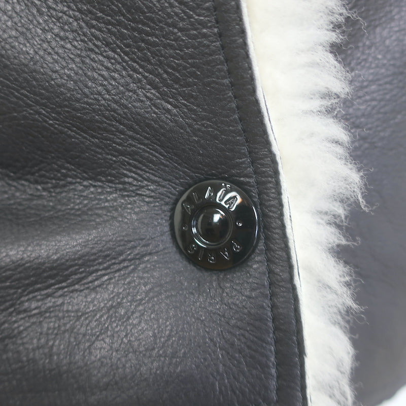 Alaia Shearling-Trimmed Leather Cropped Jacket Black Size 36