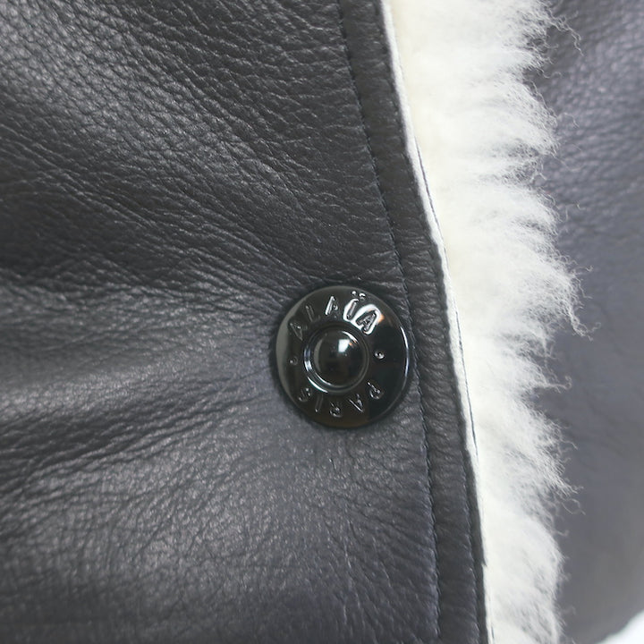 Alaia Shearling-Trimmed Leather Cropped Jacket Black Size 36