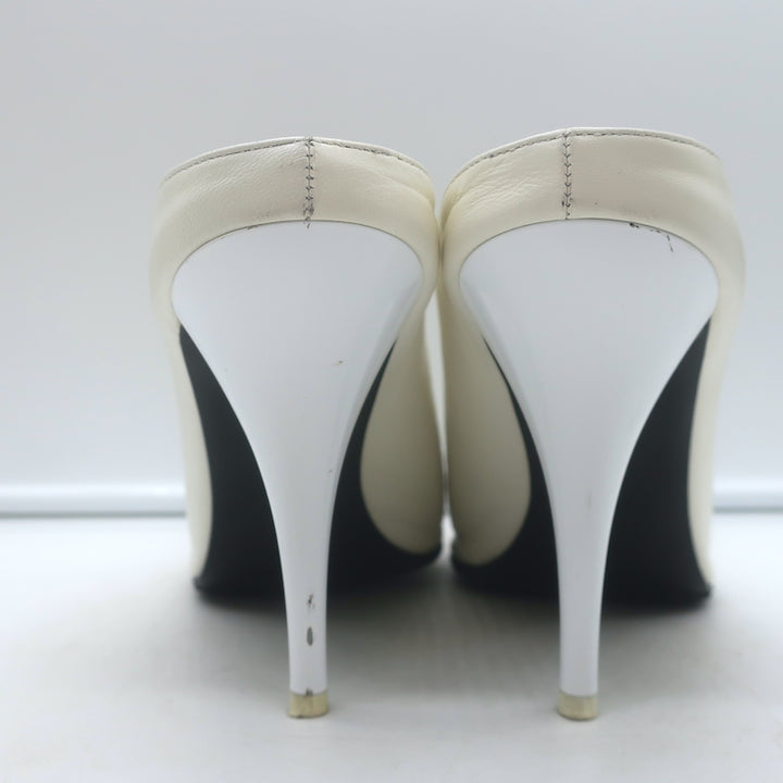 Celine Pointed Toe Mules White Leather Size 38.5