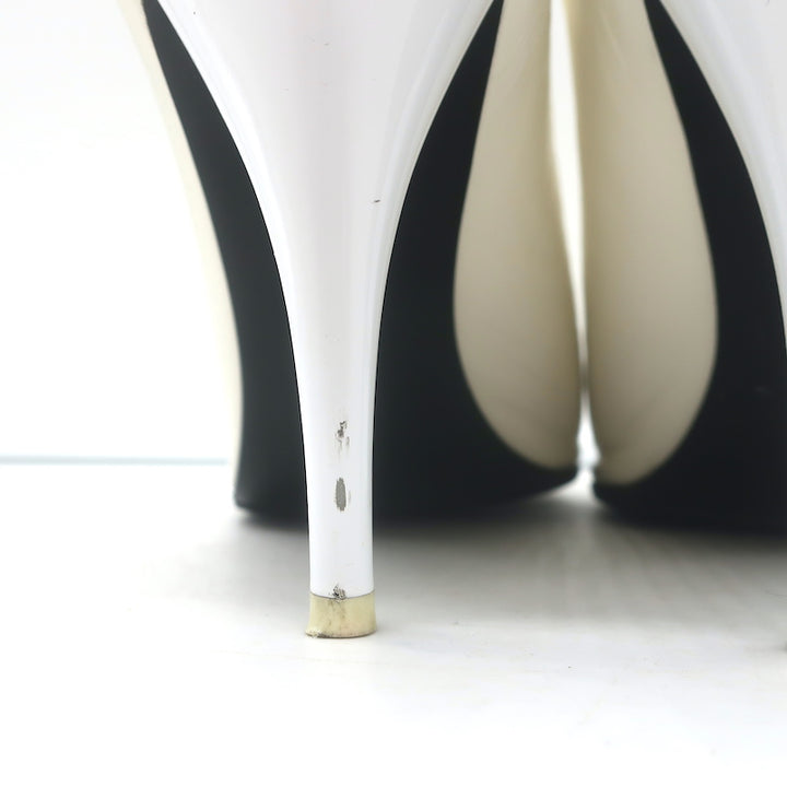 Celine Pointed Toe Mules White Leather Size 38.5