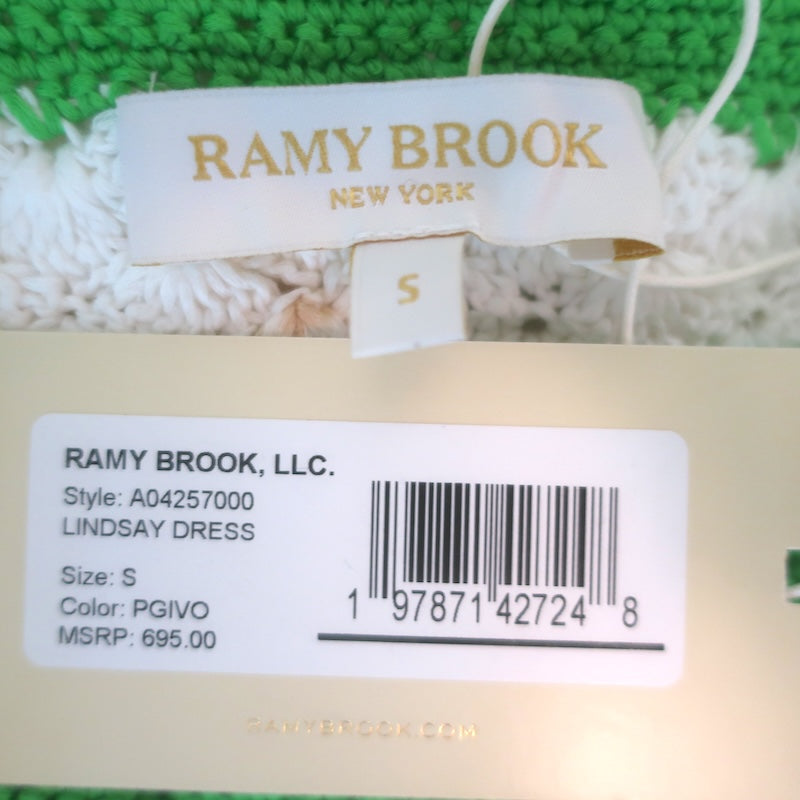 Ramy Brook Lindsay Crochet Knit Maxi Dress White/Green Cotton Size Small NEW