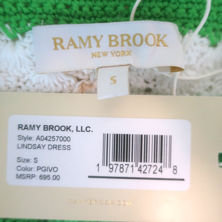 Ramy Brook Lindsay Crochet Knit Maxi Dress White/Green Cotton Size Small NEW