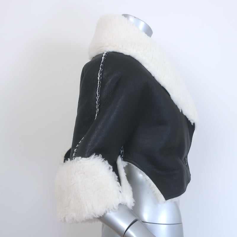 Alaia Shearling-Trimmed Leather Cropped Jacket Black Size 36