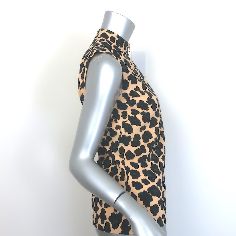 Christian Dior Asymmetric Zip-Front Top Beige Leopard Print Crepe Size US 4