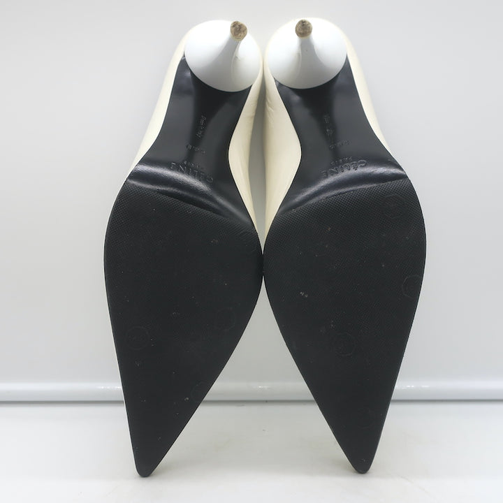 Celine Pointed Toe Mules White Leather Size 38.5