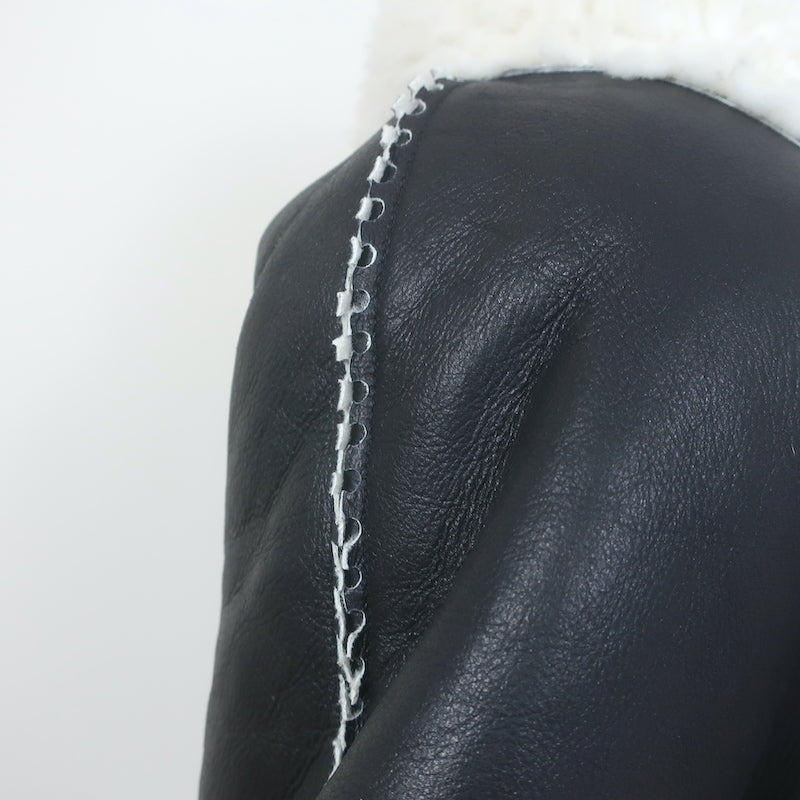 Alaia Shearling-Trimmed Leather Cropped Jacket Black Size 36