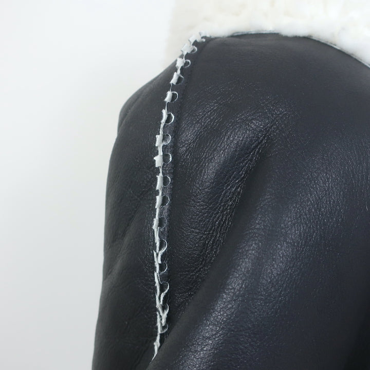 Alaia Shearling-Trimmed Leather Cropped Jacket Black Size 36