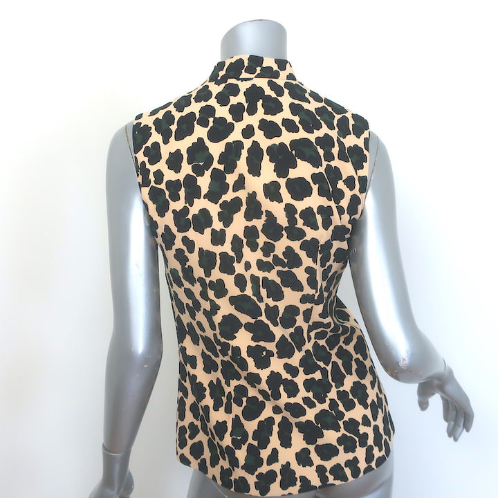 Christian Dior Asymmetric Zip-Front Top Beige Leopard Print Crepe Size US 4