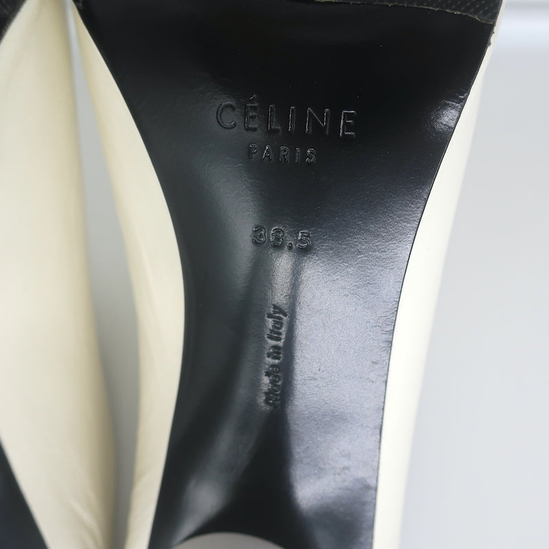 Celine Pointed Toe Mules White Leather Size 38.5