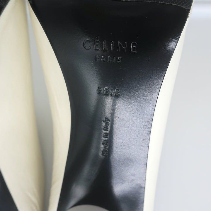 Celine Pointed Toe Mules White Leather Size 38.5