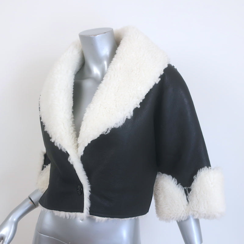 Alaia Shearling-Trimmed Leather Cropped Jacket Black Size 36