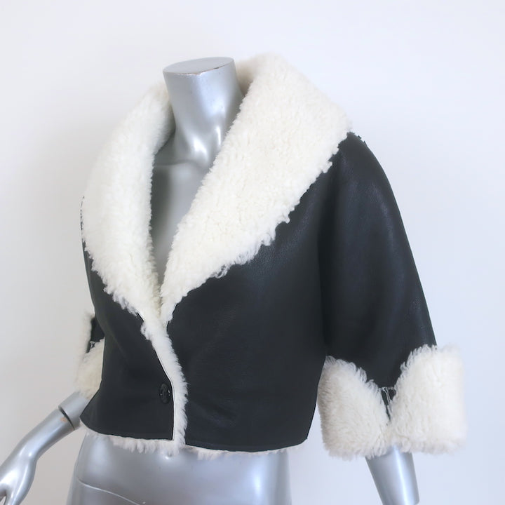Alaia Shearling-Trimmed Leather Cropped Jacket Black Size 36