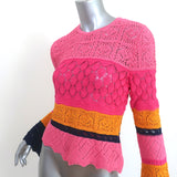Carolina Herrera Colorblock Crochet Knit Top Pink/Yellow Cotton Size Small
