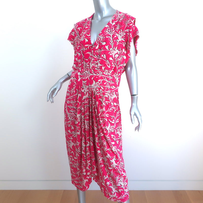 Isabel Marant Etoile Midi Dress Omeya Pink Printed Crepe Size 44