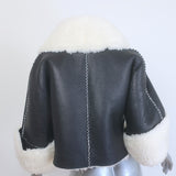 Alaia Shearling-Trimmed Leather Cropped Jacket Black Size 36