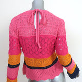 Carolina Herrera Colorblock Crochet Knit Top Pink/Yellow Cotton Size Small