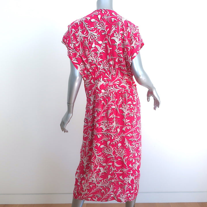 Isabel Marant Etoile Midi Dress Omeya Pink Printed Crepe Size 44
