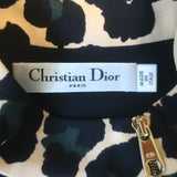 Christian Dior Asymmetric Zip-Front Top Beige Leopard Print Crepe Size US 4