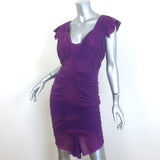 Zac Posen Ruched Flutter Sleeve Sheath Dress Purple Stretch Silk Size 4