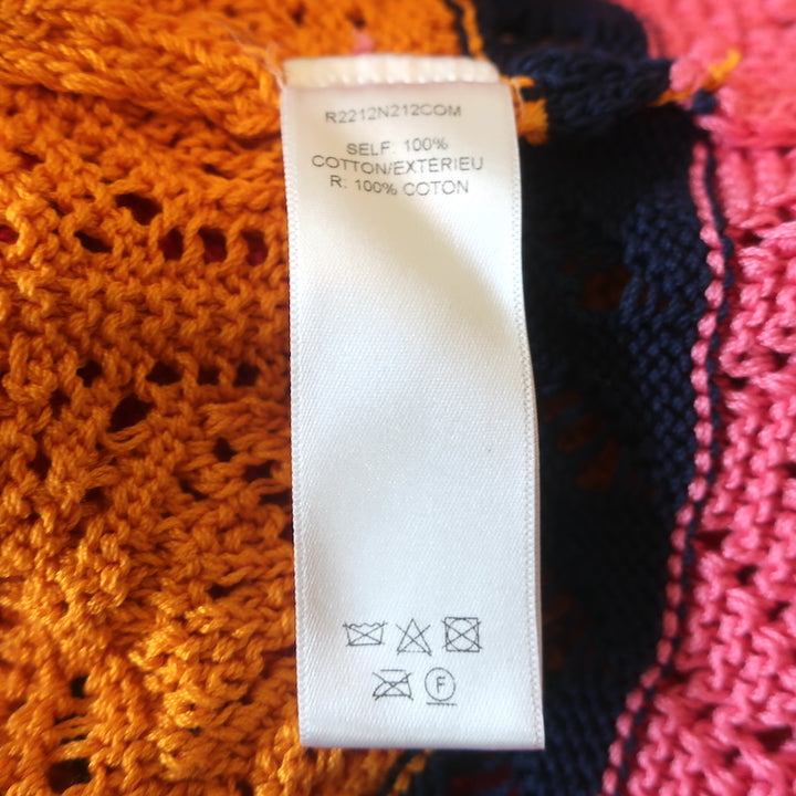 Carolina Herrera Colorblock Crochet Knit Top Pink/Yellow Cotton Size Small