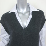 Brochu Walker Nye Layered Sweater Vest Mini Dress Gray/White Striped Size Medium