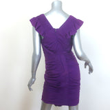 Zac Posen Ruched Flutter Sleeve Sheath Dress Purple Stretch Silk Size 4