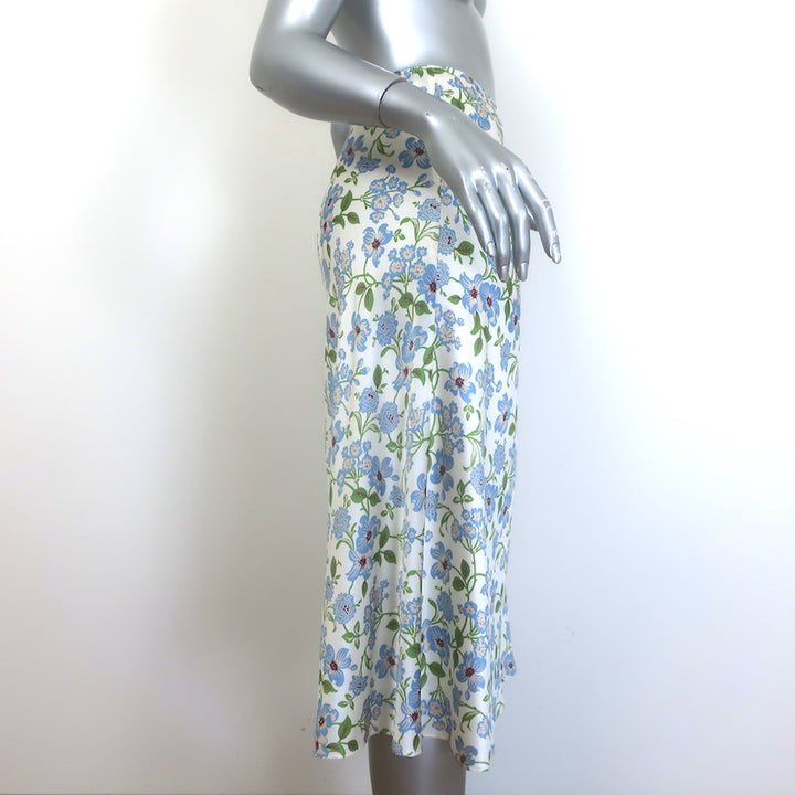 Doen Elowena Slip Skirt Ivory Strawberry Moon Floral Print Silk Satin Size Small