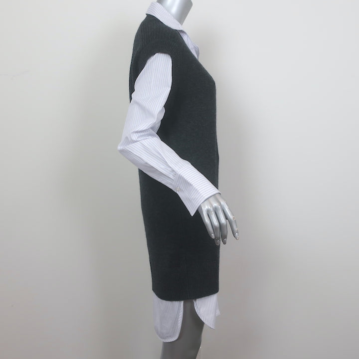 Brochu Walker Nye Layered Sweater Vest Mini Dress Gray/White Striped Size Medium