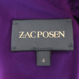 Zac Posen Ruched Flutter Sleeve Sheath Dress Purple Stretch Silk Size 4