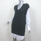Brochu Walker Nye Layered Sweater Vest Mini Dress Gray/White Striped Size Medium
