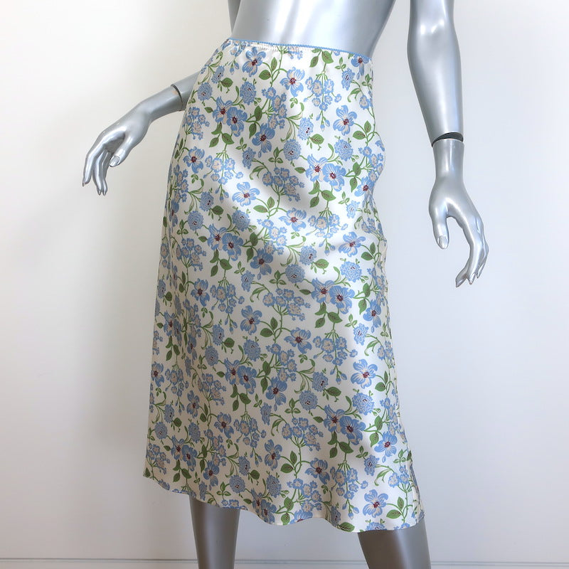 Doen Elowena Slip Skirt Ivory Strawberry Moon Floral Print Silk Satin Size Small