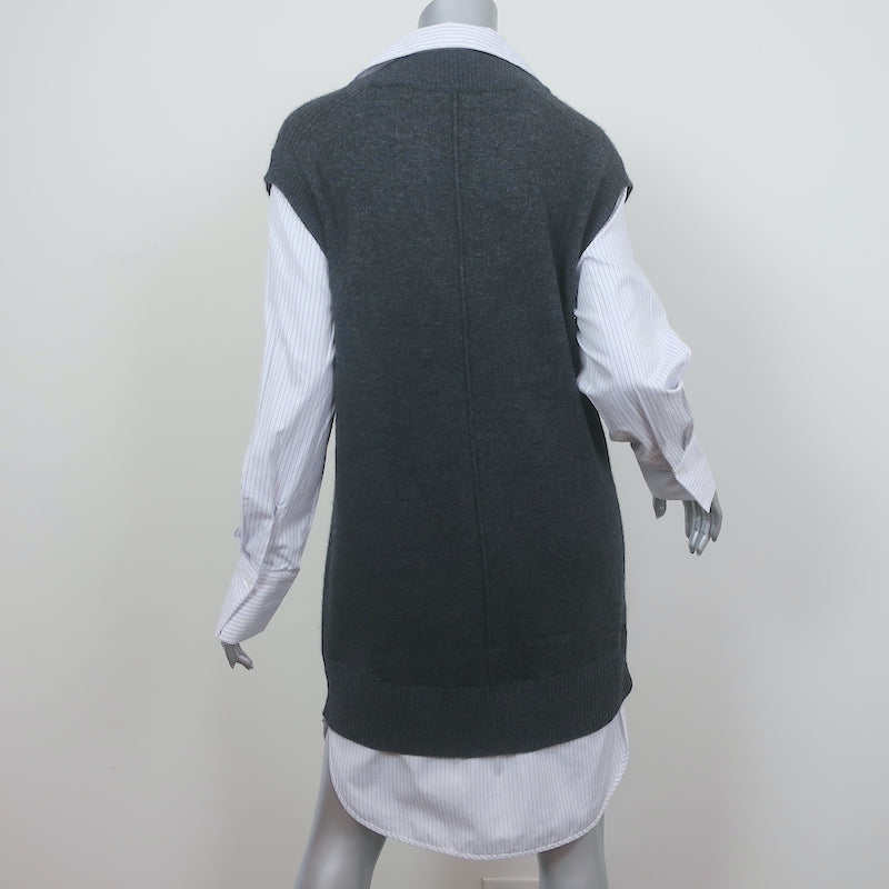Brochu Walker Nye Layered Sweater Vest Mini Dress Gray/White Striped Size Medium