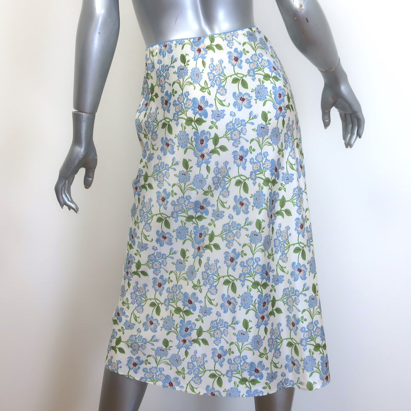 Doen Elowena Slip Skirt Ivory Strawberry Moon Floral Print Silk Satin Size Small