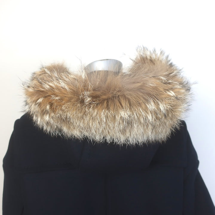 RED Valentino Fur-Trimmed Hooded Duffle Coat Black Embroidered Wool Felt Size 40