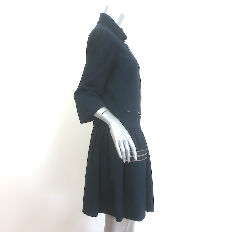 Chanel Zipper-Trimmed Ruffle Jacket Navy Cotton Pique Size 40