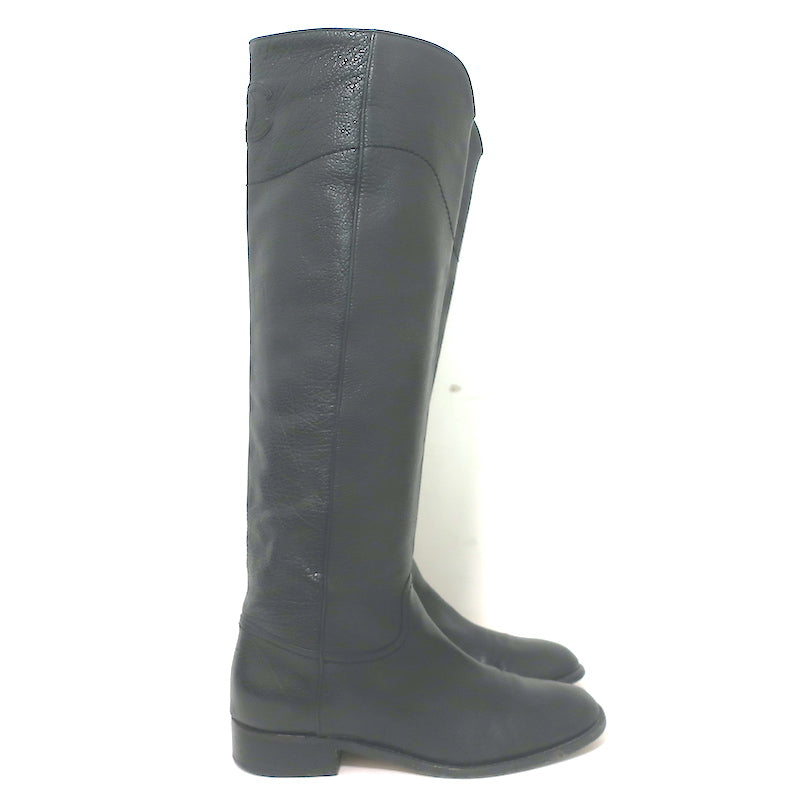 Chanel 14A CC Riding Boots Black Grained Leather Size 39