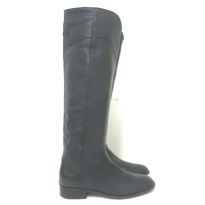Chanel 14A CC Riding Boots Black Grained Leather Size 39