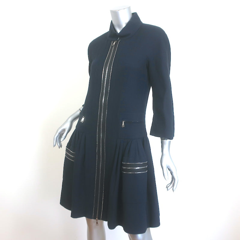 Chanel Zipper-Trimmed Ruffle Jacket Navy Cotton Pique Size 40