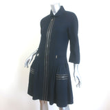 Chanel Zipper-Trimmed Ruffle Jacket Navy Cotton Pique Size 40
