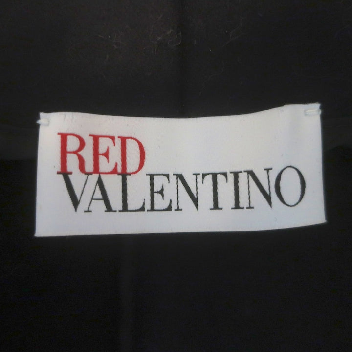 RED Valentino Fur-Trimmed Hooded Duffle Coat Black Embroidered Wool Felt Size 40